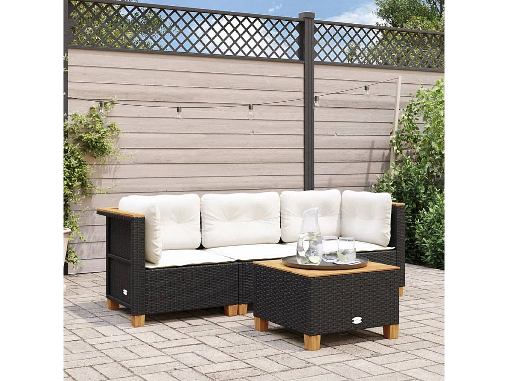 Tuinbank 3-zits met kussens poly rattan zwart BE147376