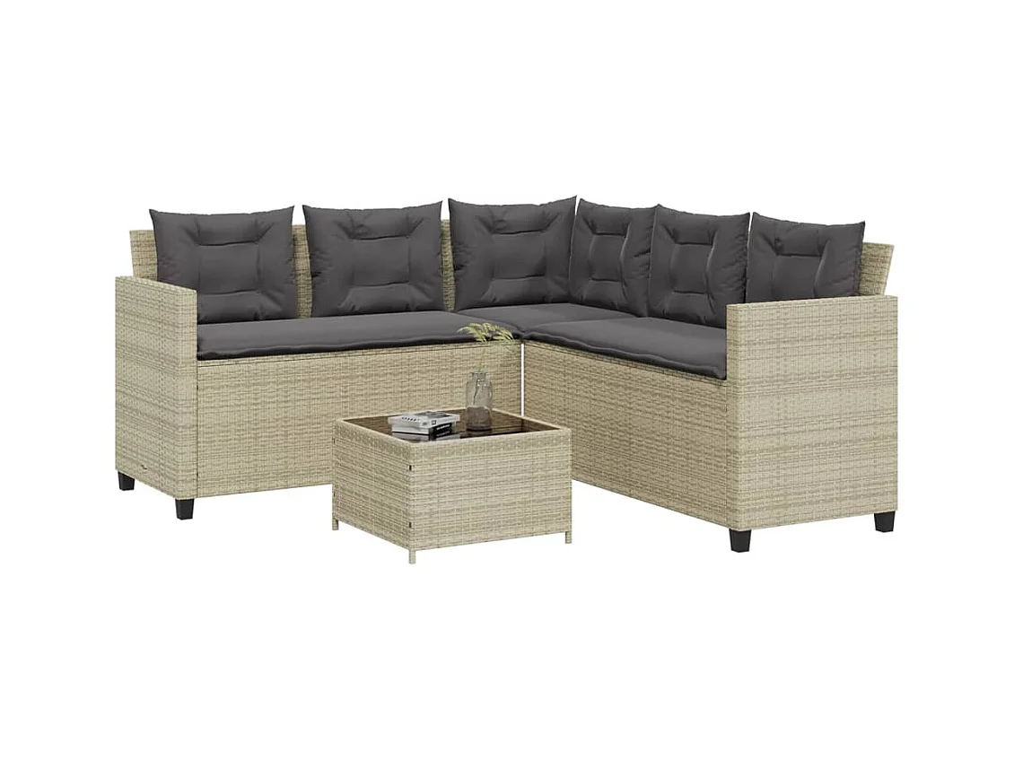 Canapé de jardin et table et coussins en forme de L gris clair FR19287