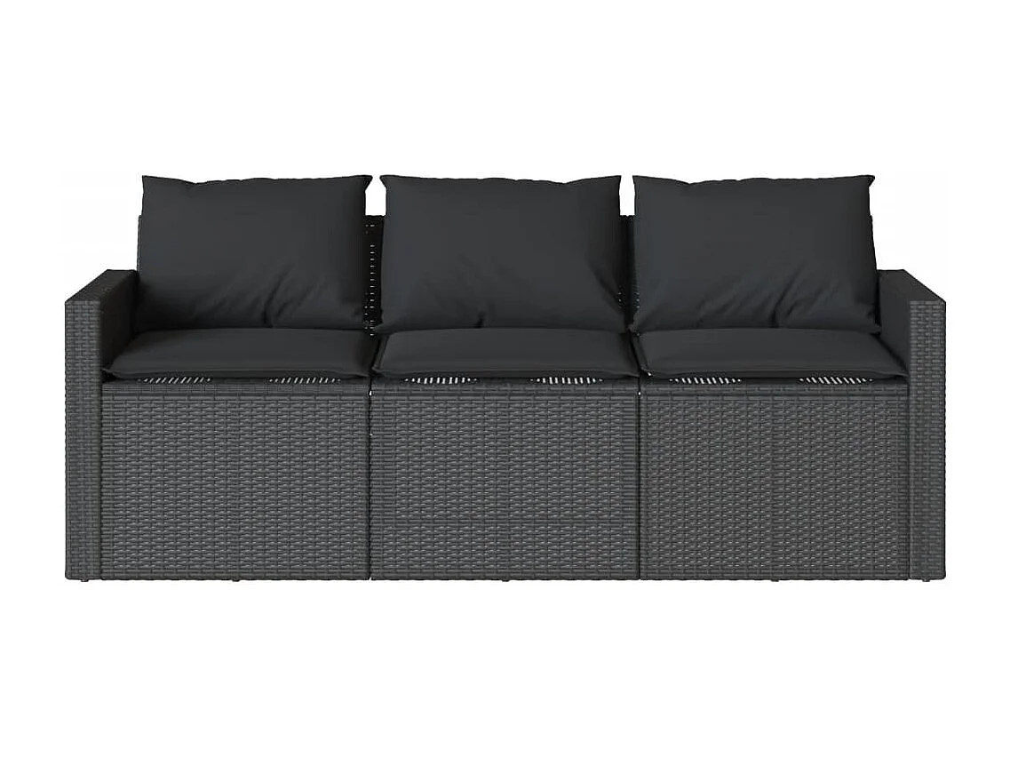 Tuinbank 3-zits met kussens poly rattan zwart BE242771