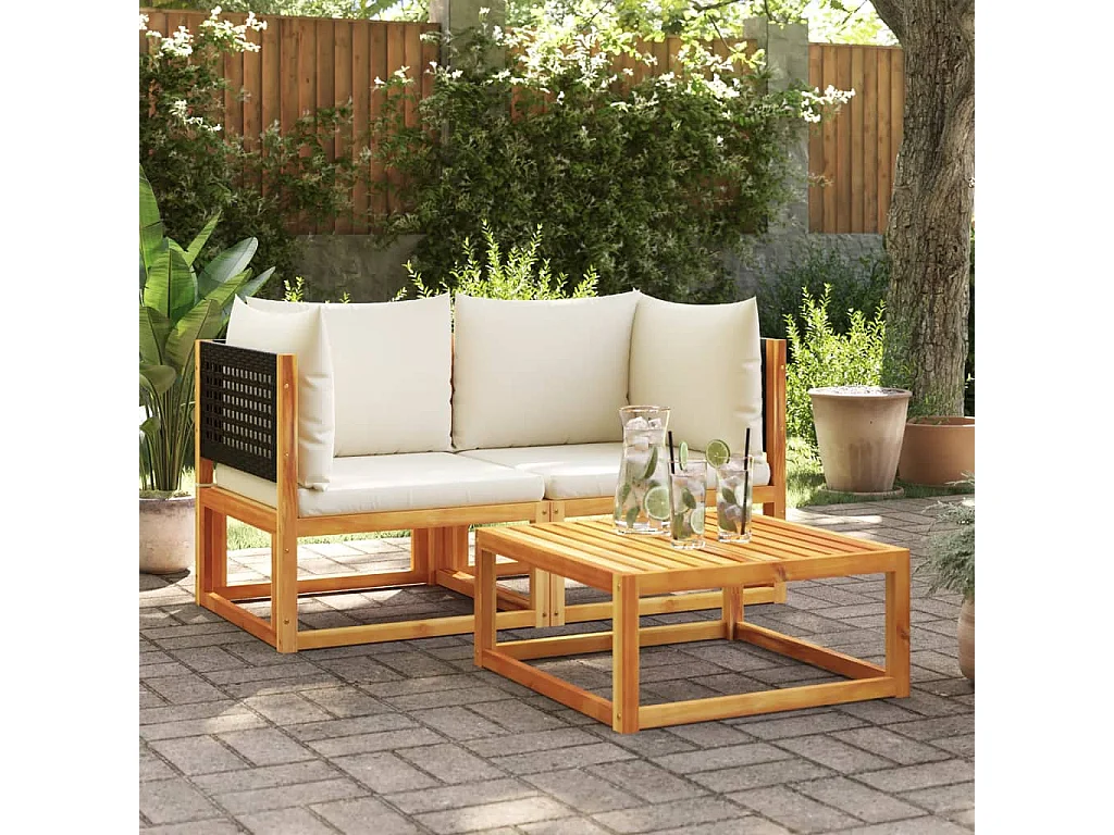 Lot de 2 Canapés d'angle de jardin et coussins bois massif d'acacia FR72553