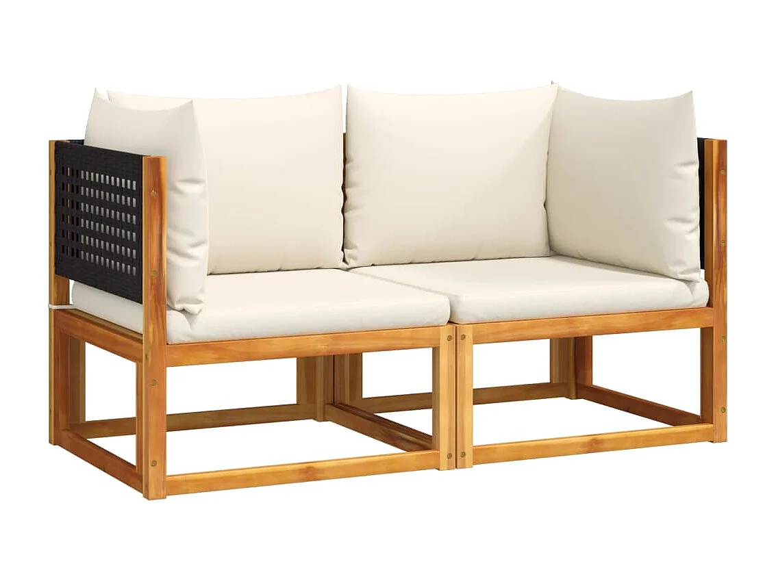 Lot de 2 Canapés d'angle de jardin et coussins bois massif d'acacia FR72553