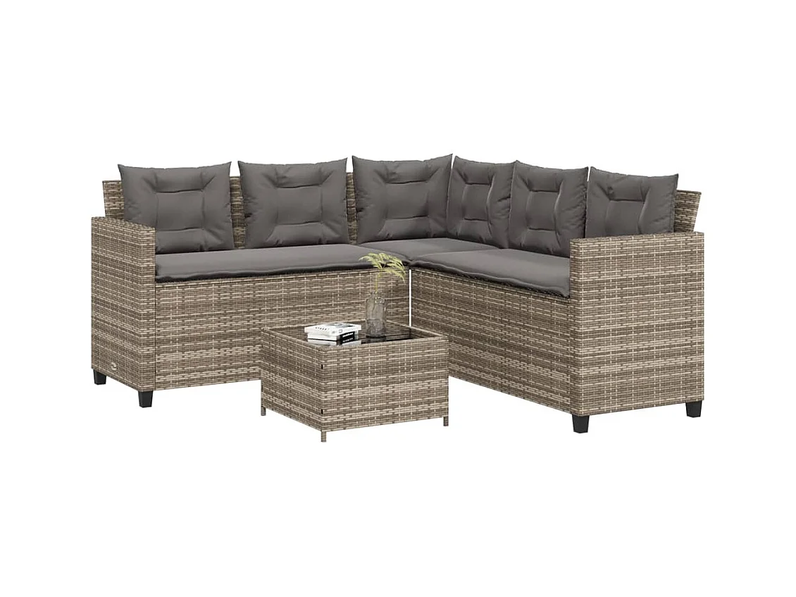 Canapé de jardin avec table et coussins en forme de L gris FR90740