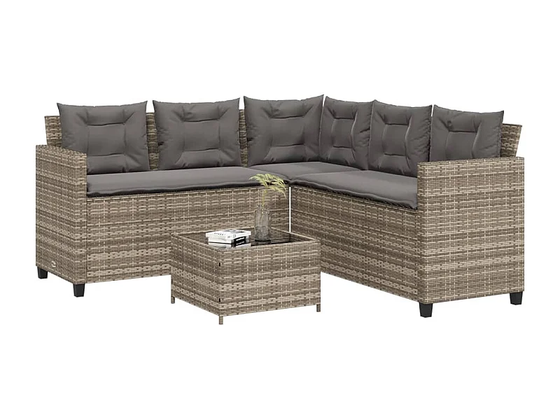 Canapé de jardin avec table et coussins en forme de L gris FR90740