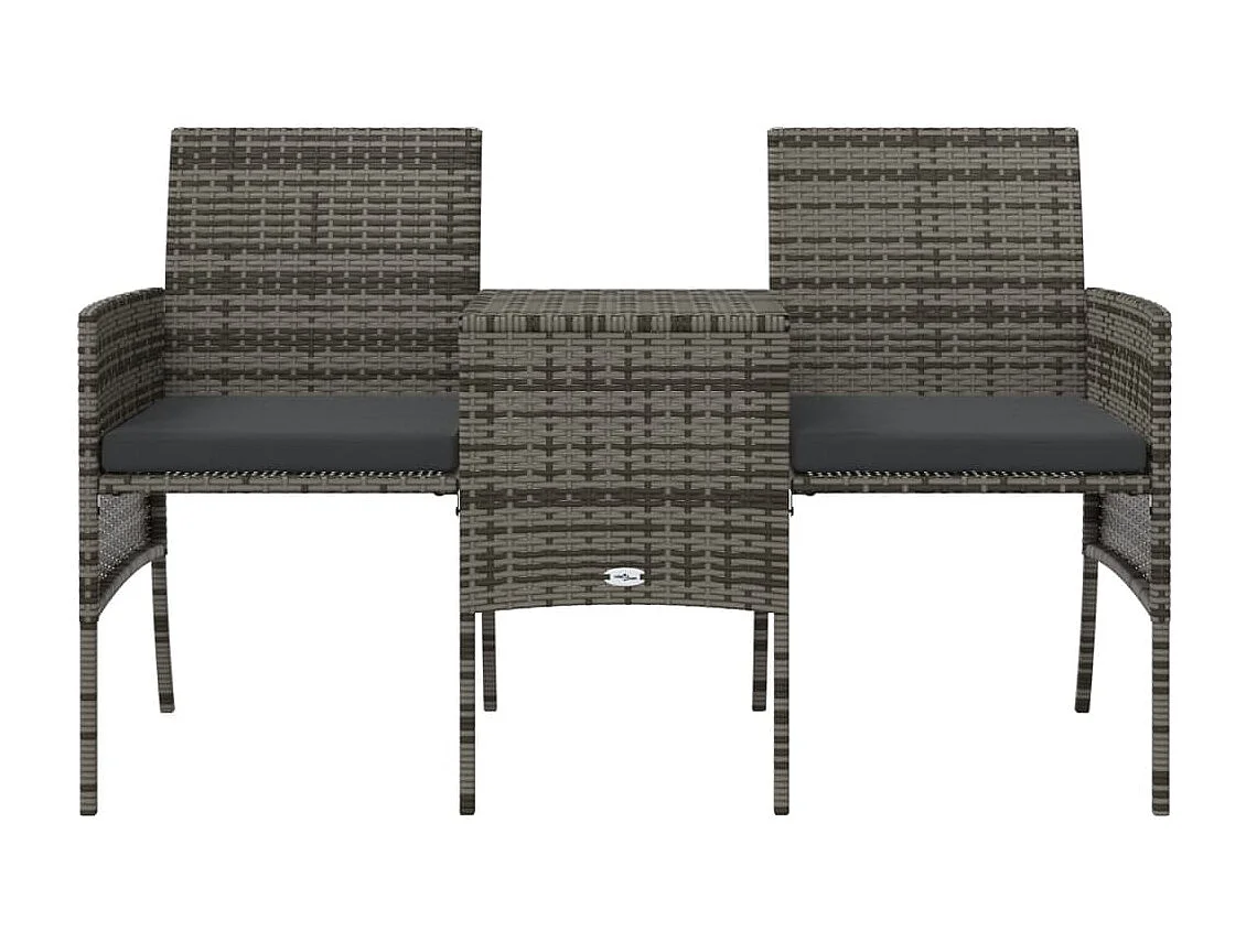 Canapé de jardin 2 places avec table et tabourets gris rotin FR745912