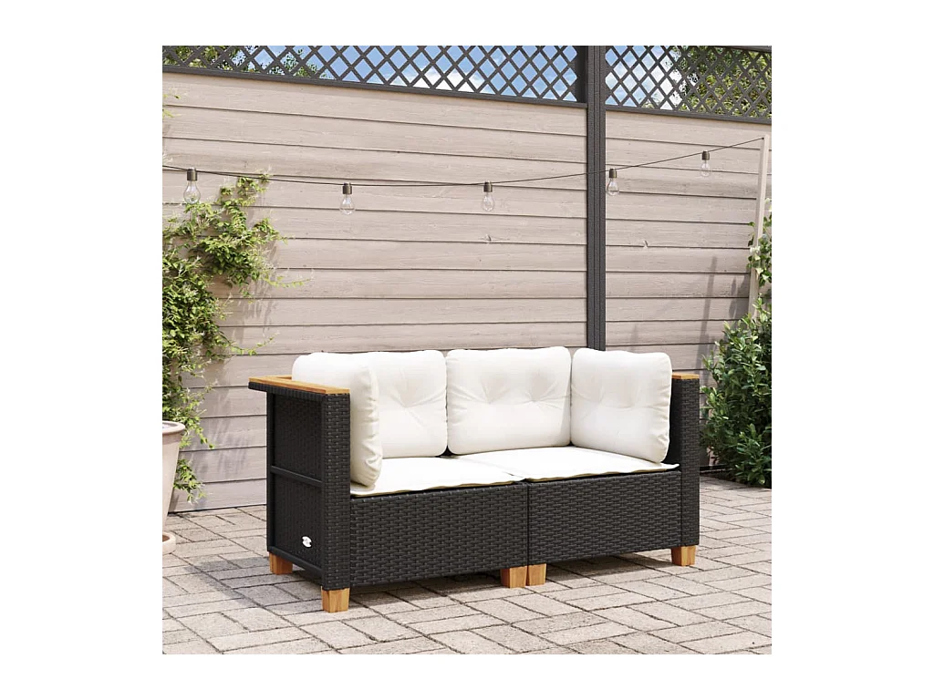 Lot de 2 Canapés d'angle de jardin et coussins noir résine tressée FR627098