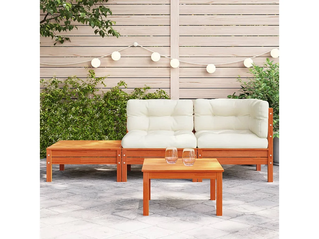 Canapé de jardin avec coussins et repose-pied bois pin massif FR40968