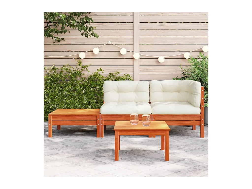 Canapé de jardin avec coussins et repose-pied bois pin massif FR40968