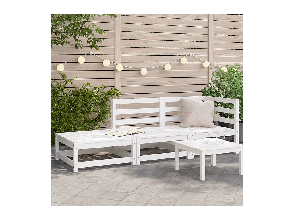 Canapé de jardin repose-pieds 2 places blanc bois massif de pin FR74417