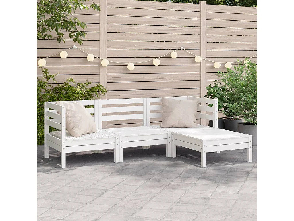 Canapé de jardin 3 places et repose-pied blanc bois pin massif FR89614
