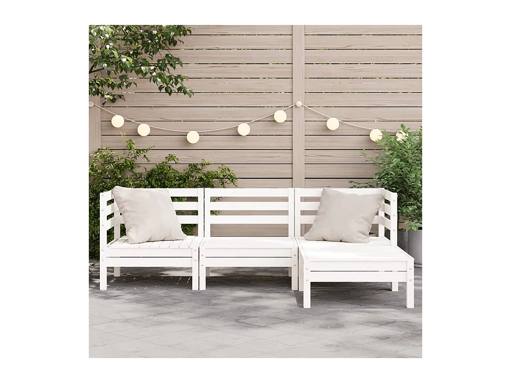 Canapé de jardin 3 places et repose-pied blanc bois pin massif FR89614