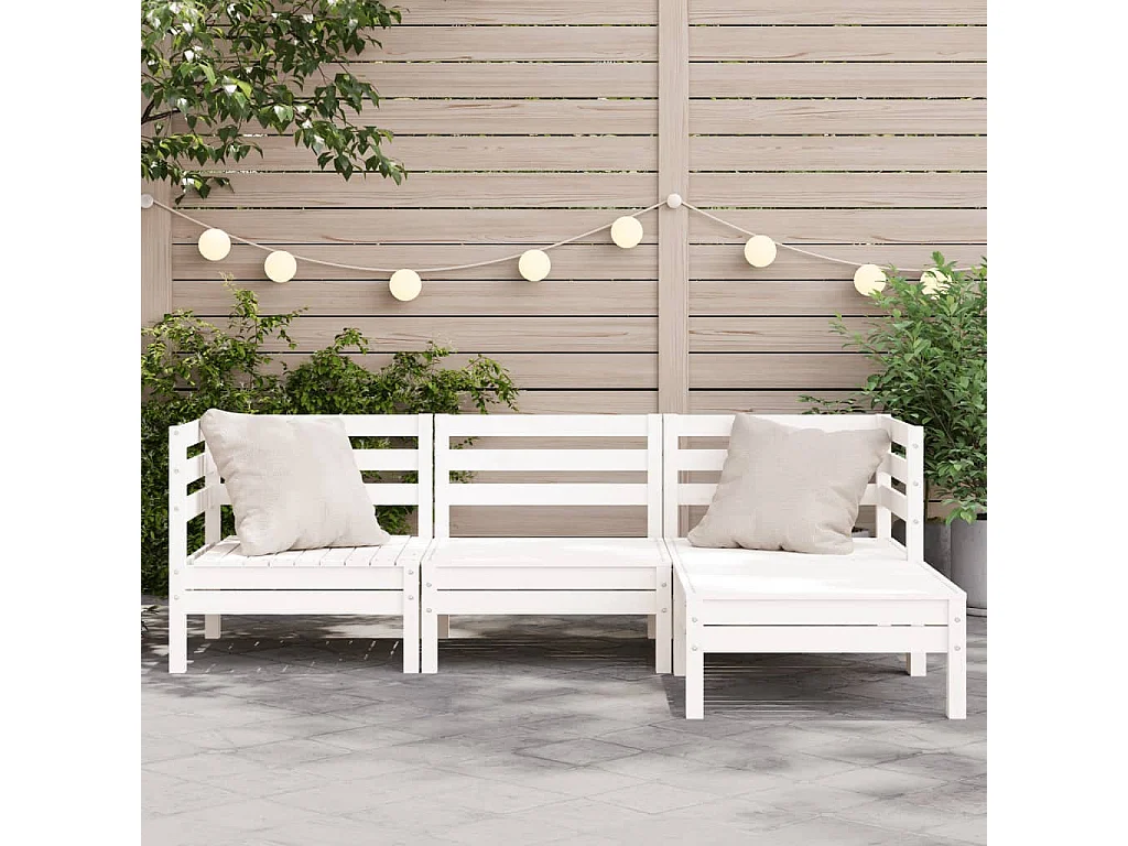 Canapé de jardin 3 places et repose-pied blanc bois pin massif FR89614