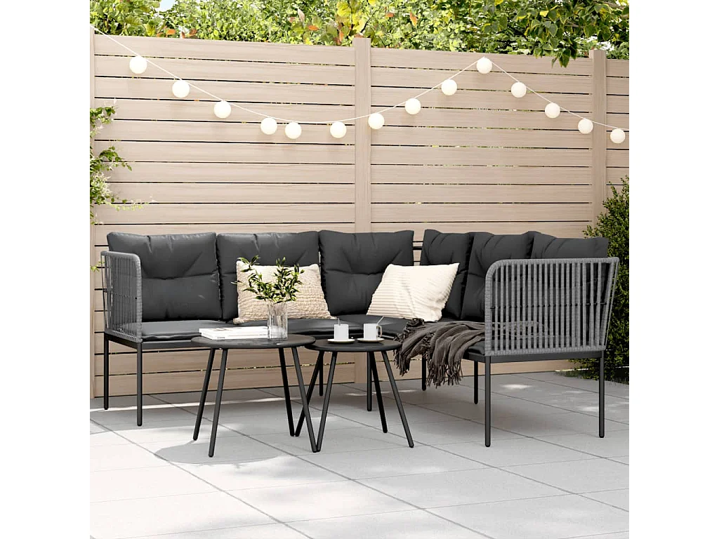 Canapé de jardin avec coussins forme de L noir acier textilène FR668676