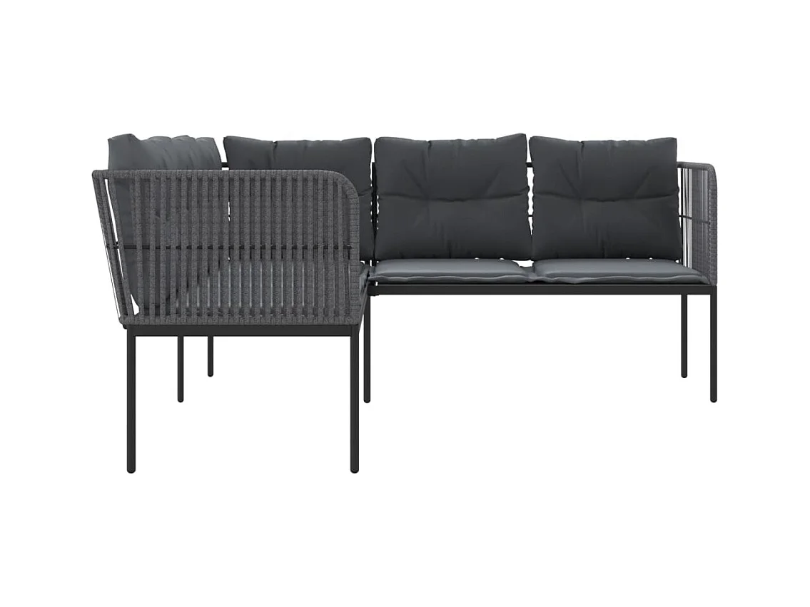 Canapé de jardin avec coussins forme de L noir acier textilène FR668676