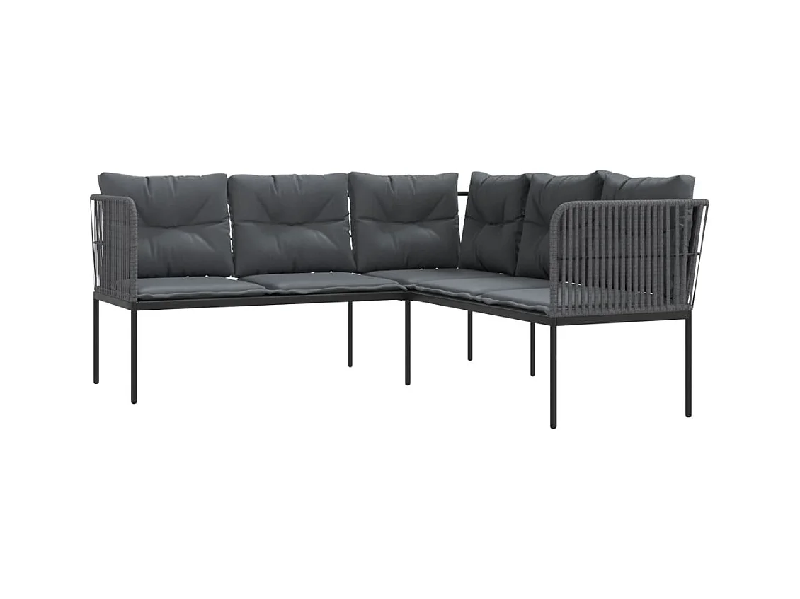 Canapé de jardin avec coussins forme de L noir acier textilène FR668676
