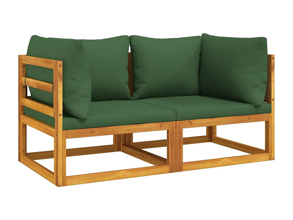 Sofás canto seccionais 2 pcs acácia maciça c/ almofadões verdes PT358686