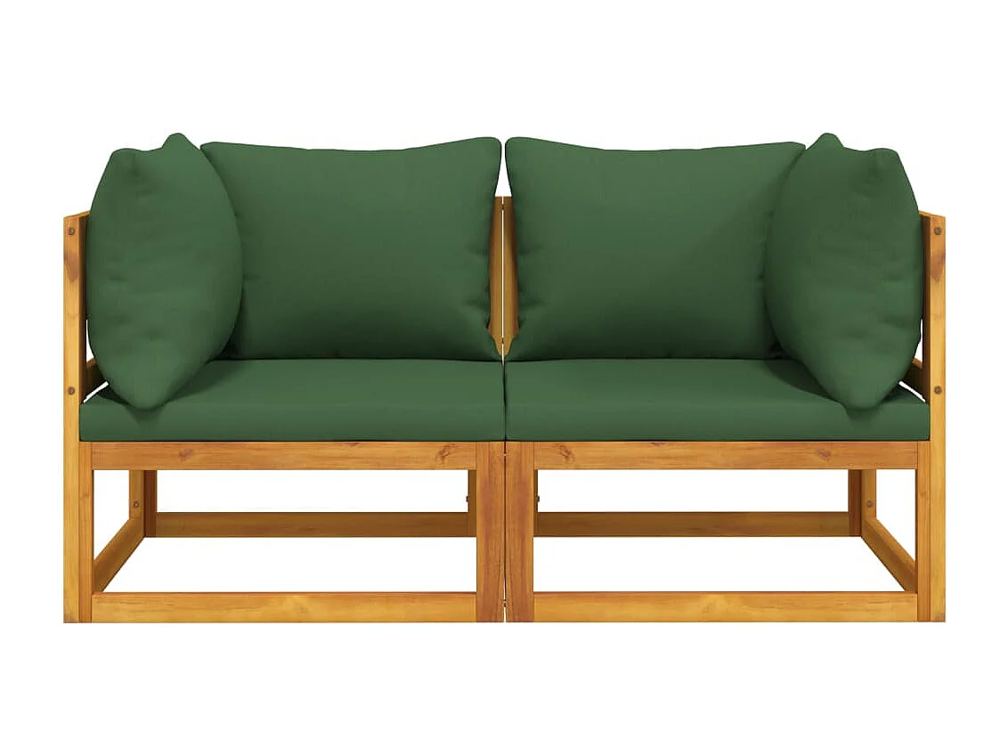 Sofás canto seccionais 2 pcs acácia maciça c/ almofadões verdes PT358686