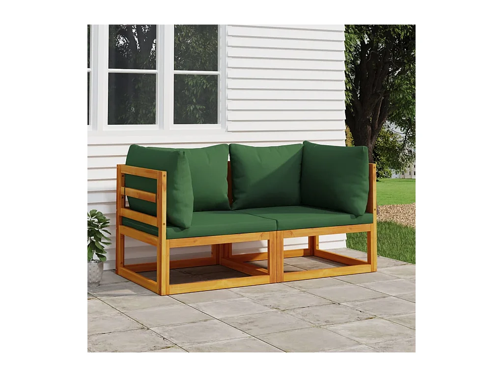 Lot de 2 Canapés d'angle sectionnels coussins verts Bois acacia FR54711