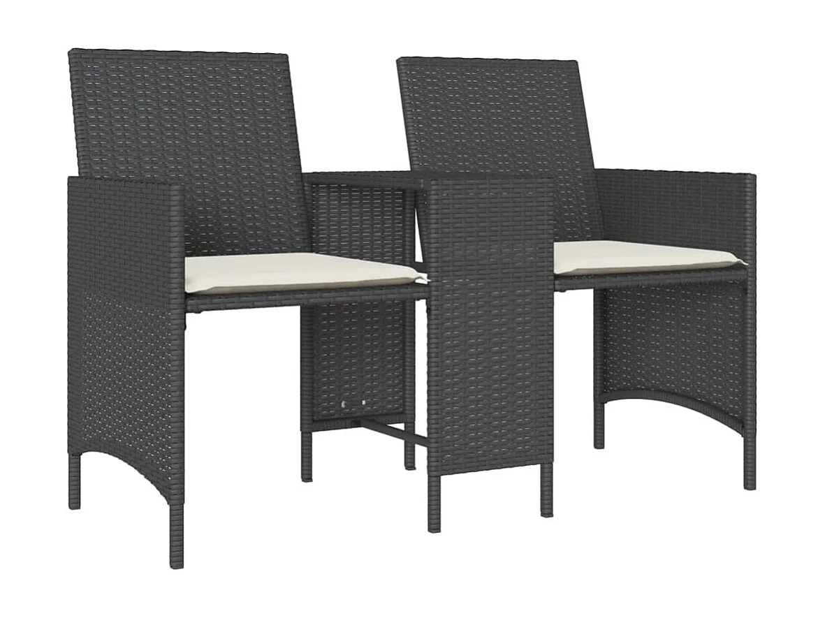 Canapé de jardin 2 places avec table et tabourets noir rotin FR819321