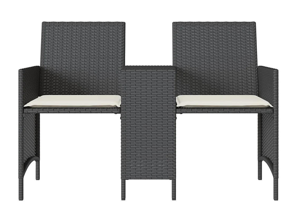 Tuinbank 2-zits met tafel en voetenbanken poly rattan zwart BE214964