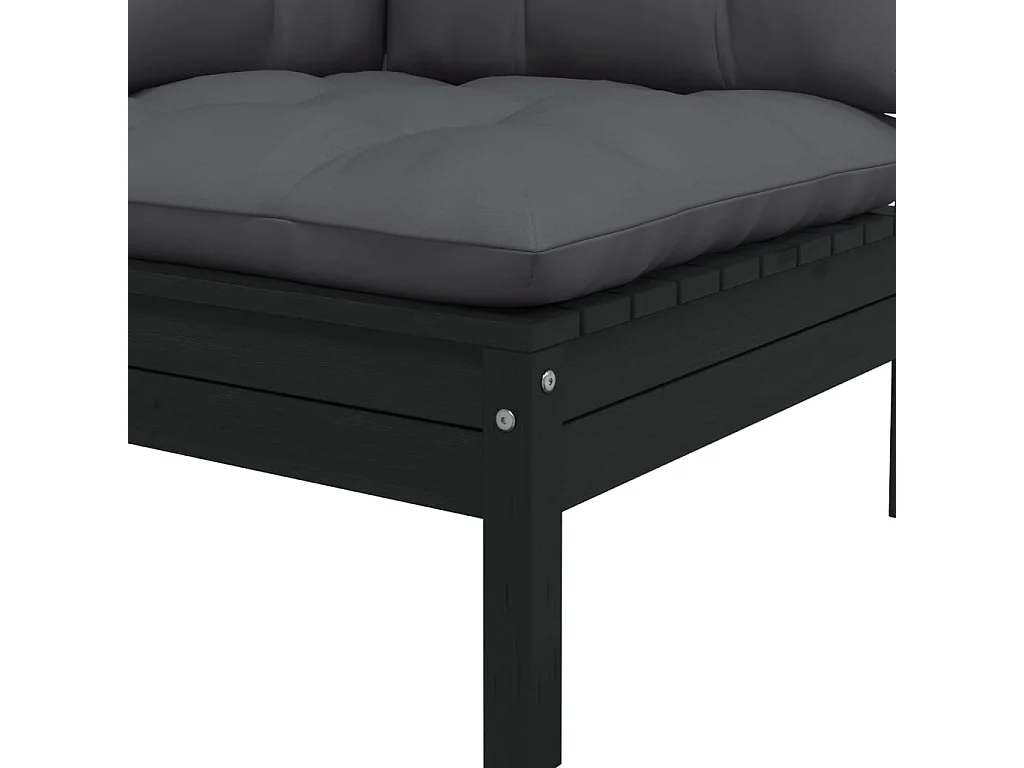 Canapé 2 places de jardin et coussins Noir Bois de pin solide FR87941