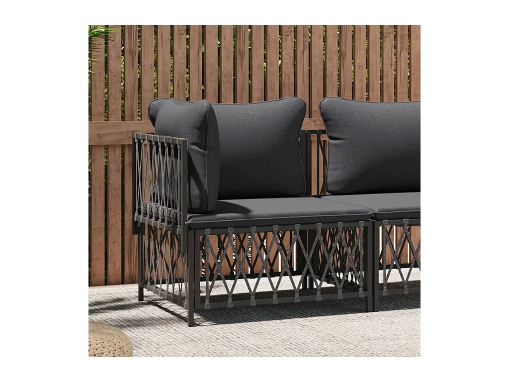 Canapé d'angle de jardin avec coussins anthracite tissu tissé FR14156
