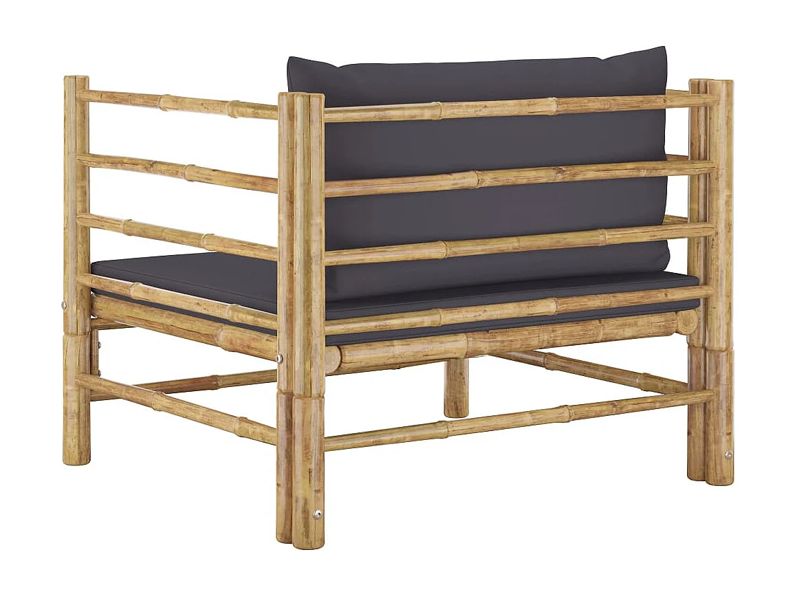 Tuinbank met donkergrijze kussens bamboe BE545577