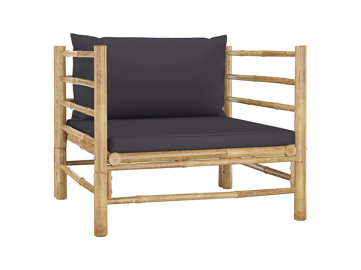 Canapé de jardin avec coussins gris foncé Bambou FR72379