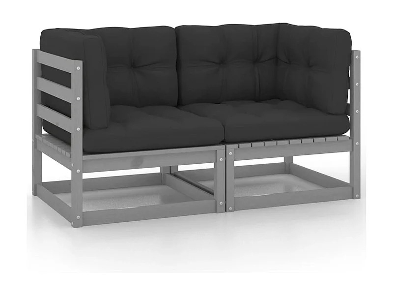 Canapé 2 places de jardin avec coussins Gris Bois de pin massif FR59976