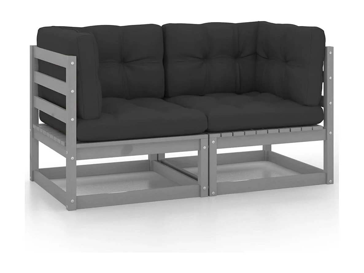 Canapé 2 places de jardin avec coussins Gris Bois de pin massif FR59976