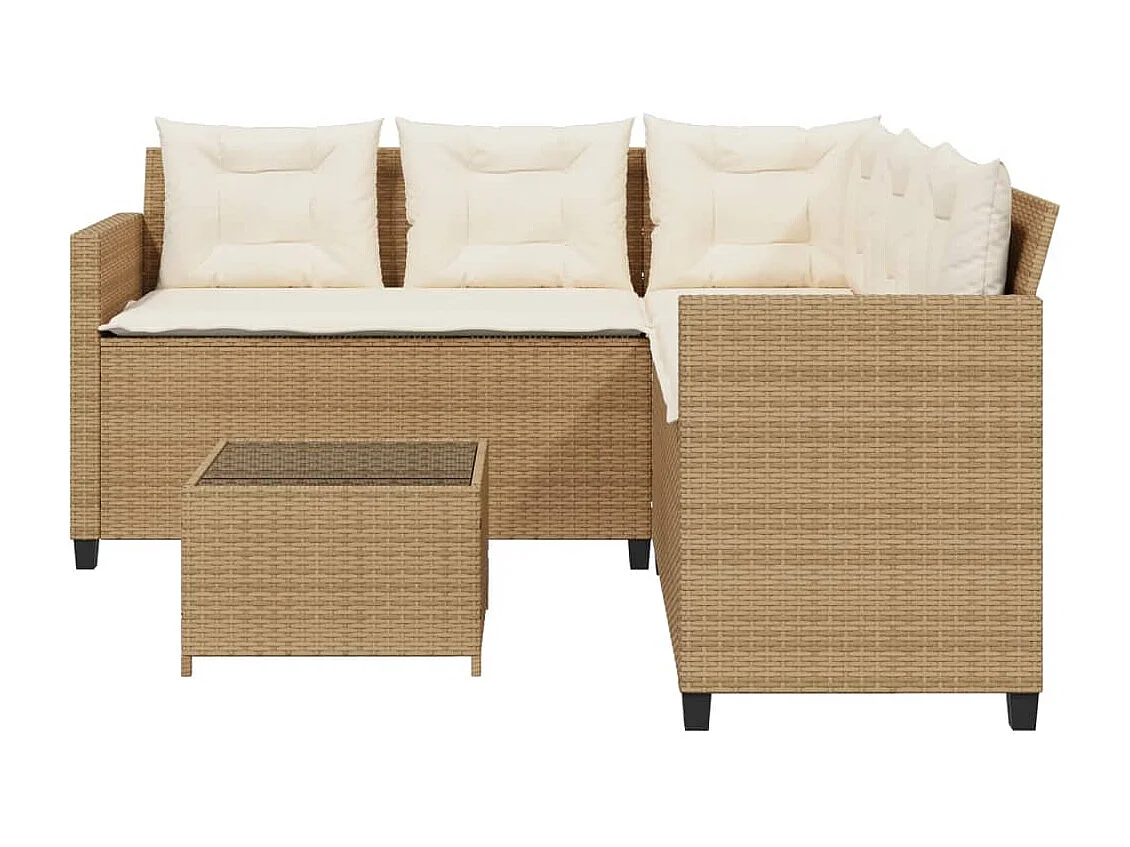 Sofá de jardín en forma de L con mesa y cojines ratán PE beige ES646861