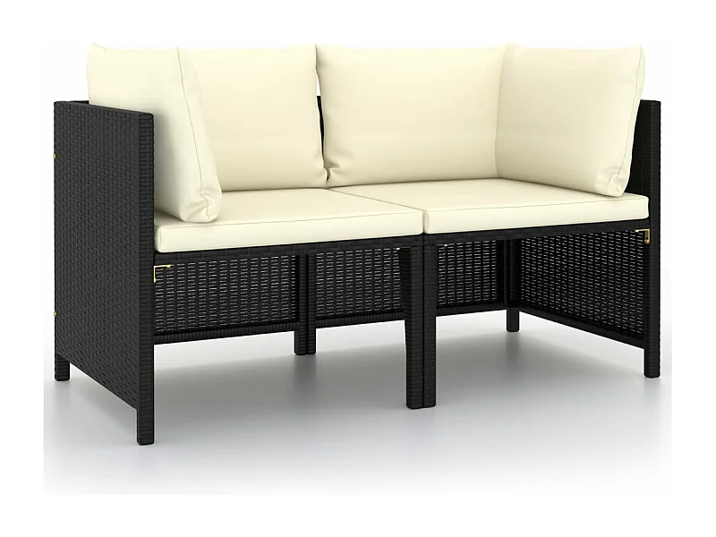 Canapé de jardin à 2 places avec coussins Noir Résine tressée FR48251