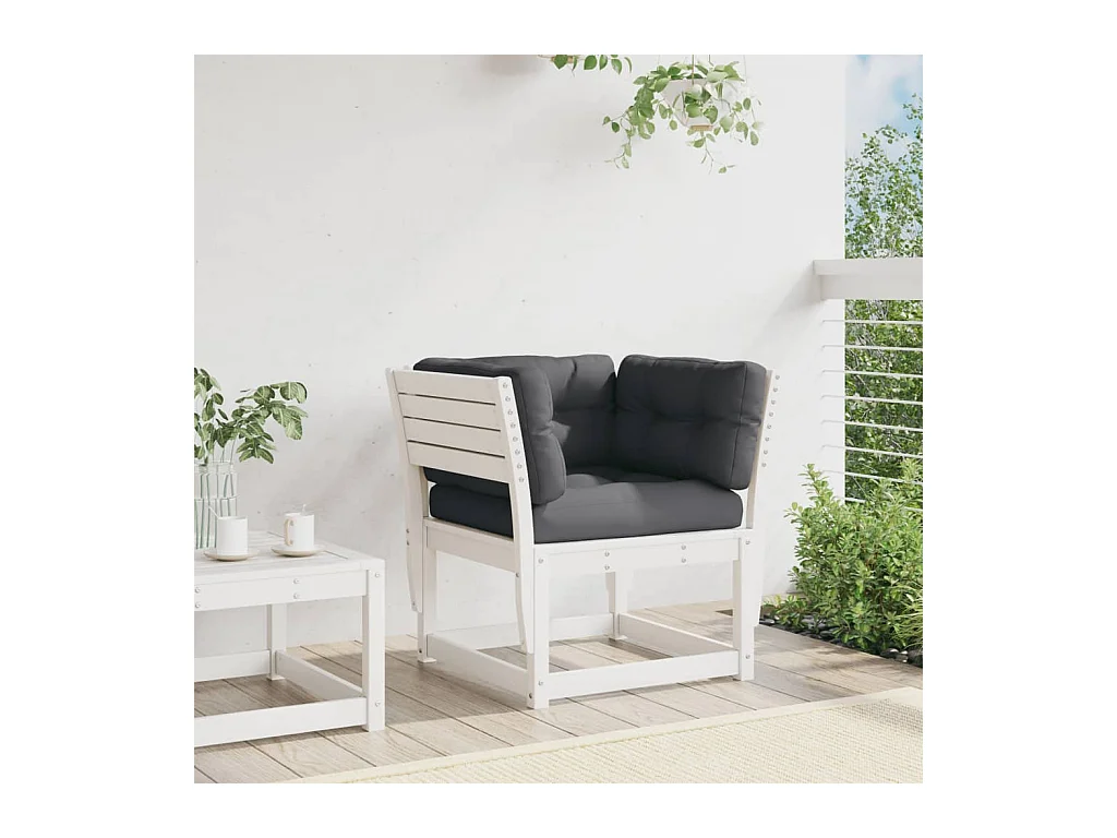 Canapé de jardin accoudoir avec coussins blanc bois massif pin FR893304