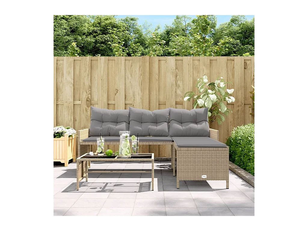 Canapé de jardin table et coussins en forme de L mélange beige FR284471