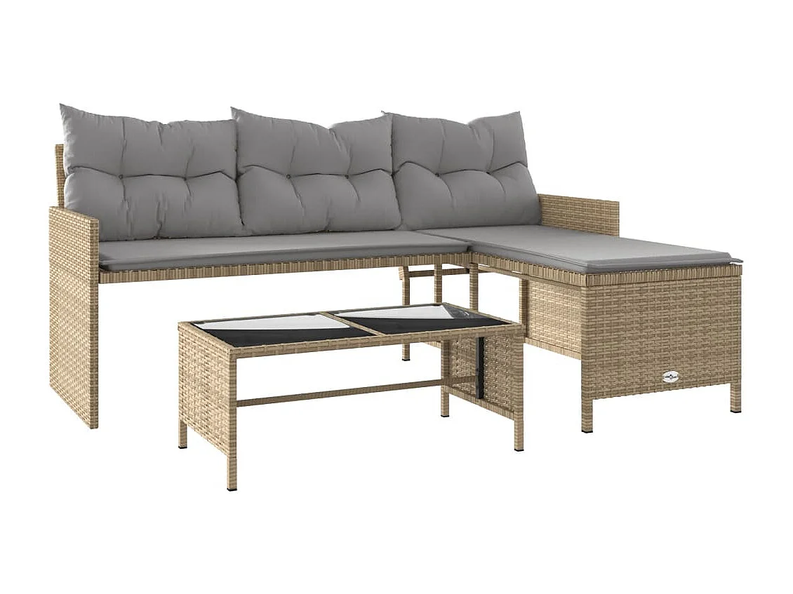 Canapé de jardin table et coussins en forme de L mélange beige FR284471