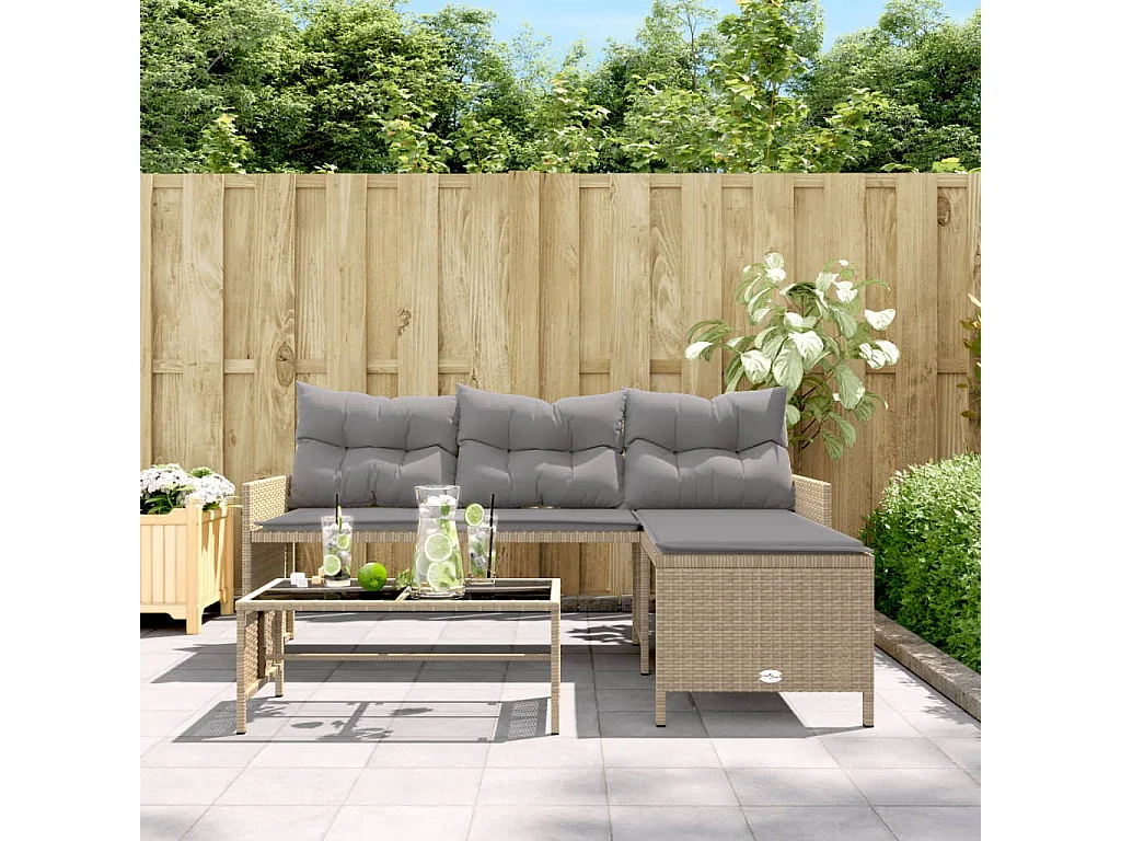 Canapé de jardin table et coussins en forme de L mélange beige FR284471