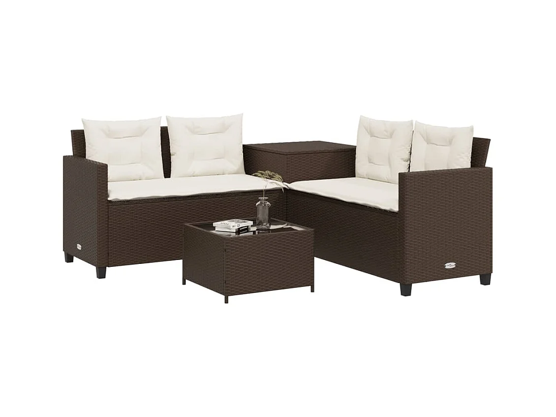Canapé de jardin avec table et coussins en forme de L marron FR505350