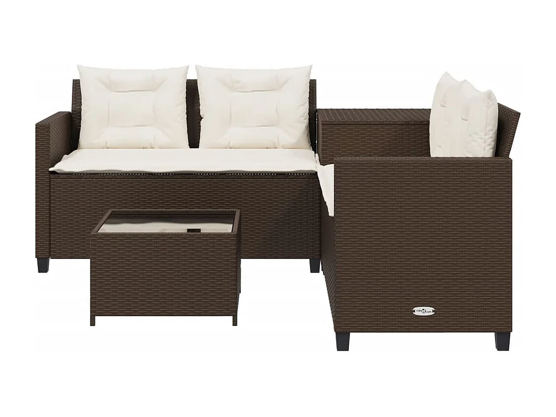 Canapé de jardin avec table et coussins en forme de L marron FR505350