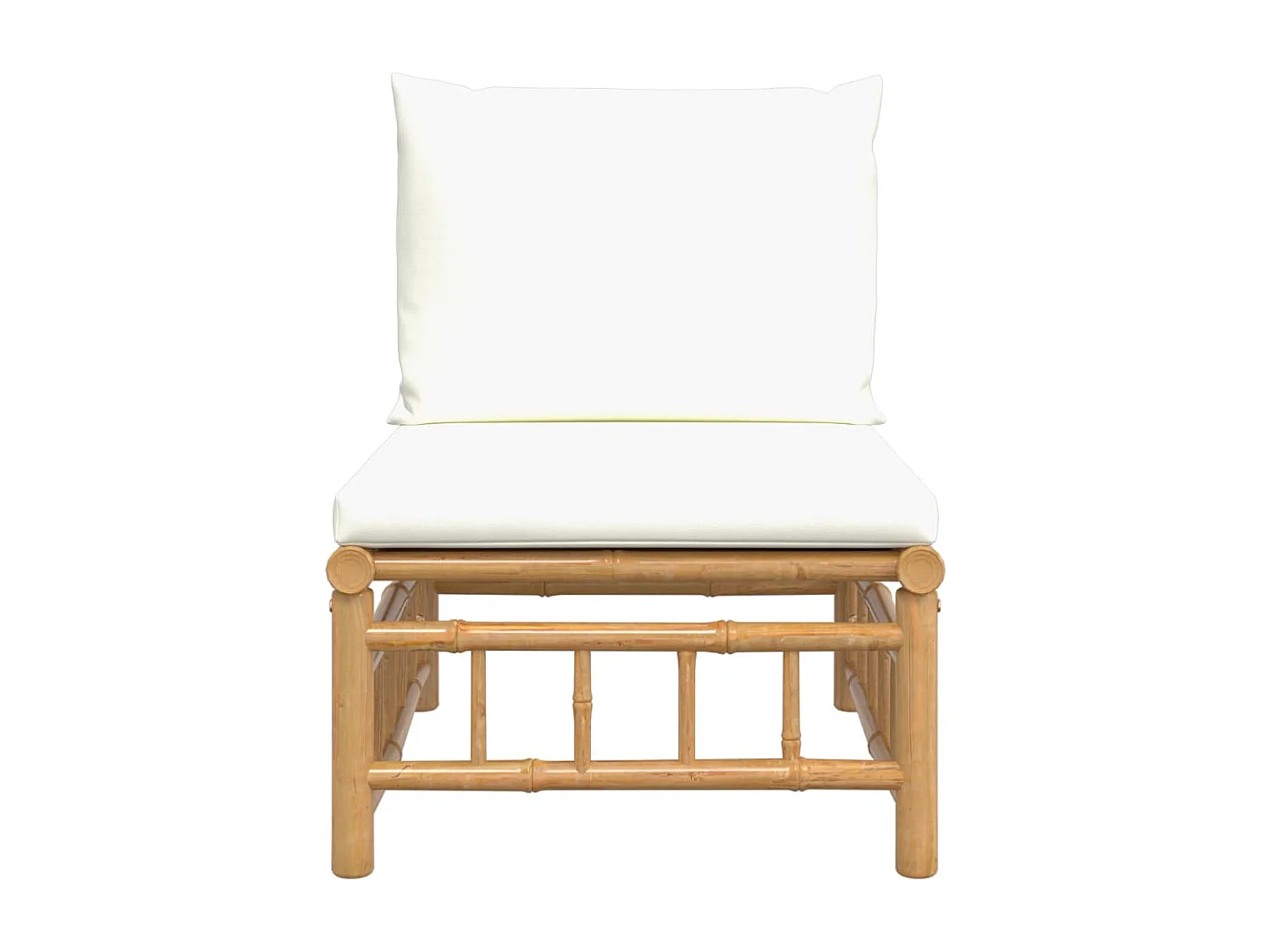 Sofá de centro de jardim bambu com almofadões branco nata PT761636