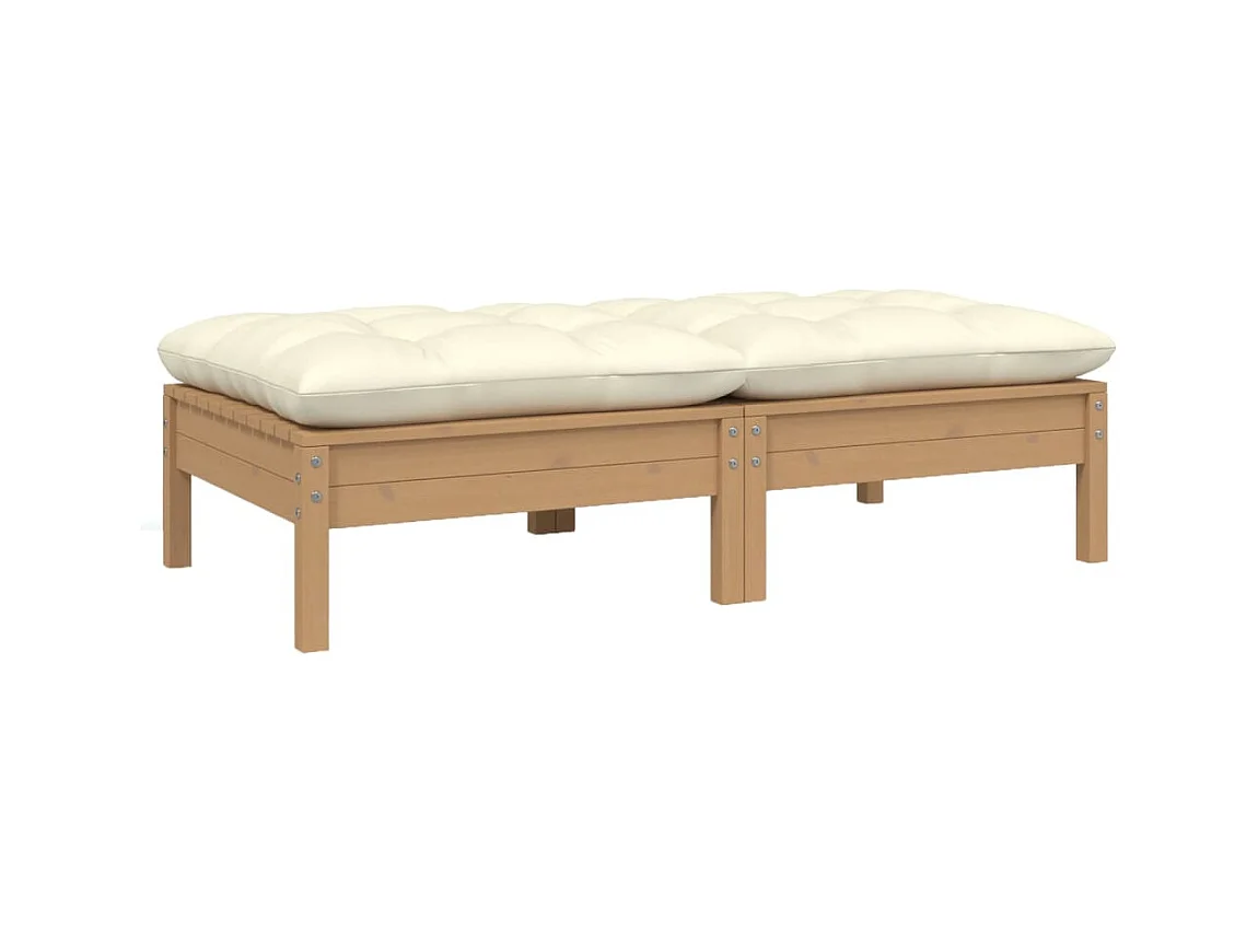 Canapé 2 places de jardin et coussins crème bois de pin solide FR88293