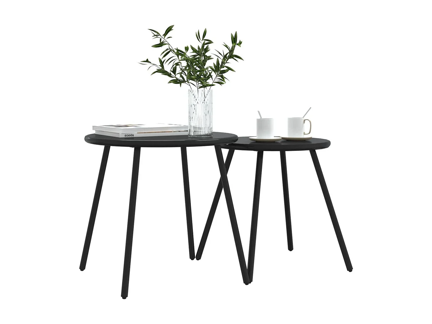 Tables basses de jardin 2pcs rondes noir acier enduit de poudre FR149218