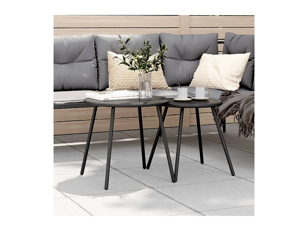 Tables basses de jardin 2pcs rondes noir acier enduit de poudre FR149218