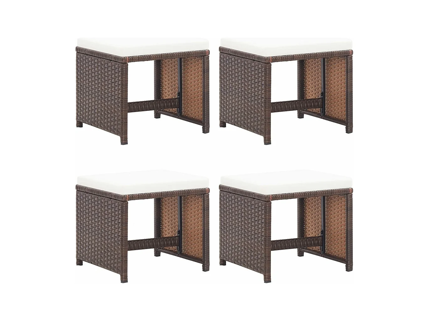 Taburetes de jardín 4 piezas con cojines ratán sintético marrón ES794049