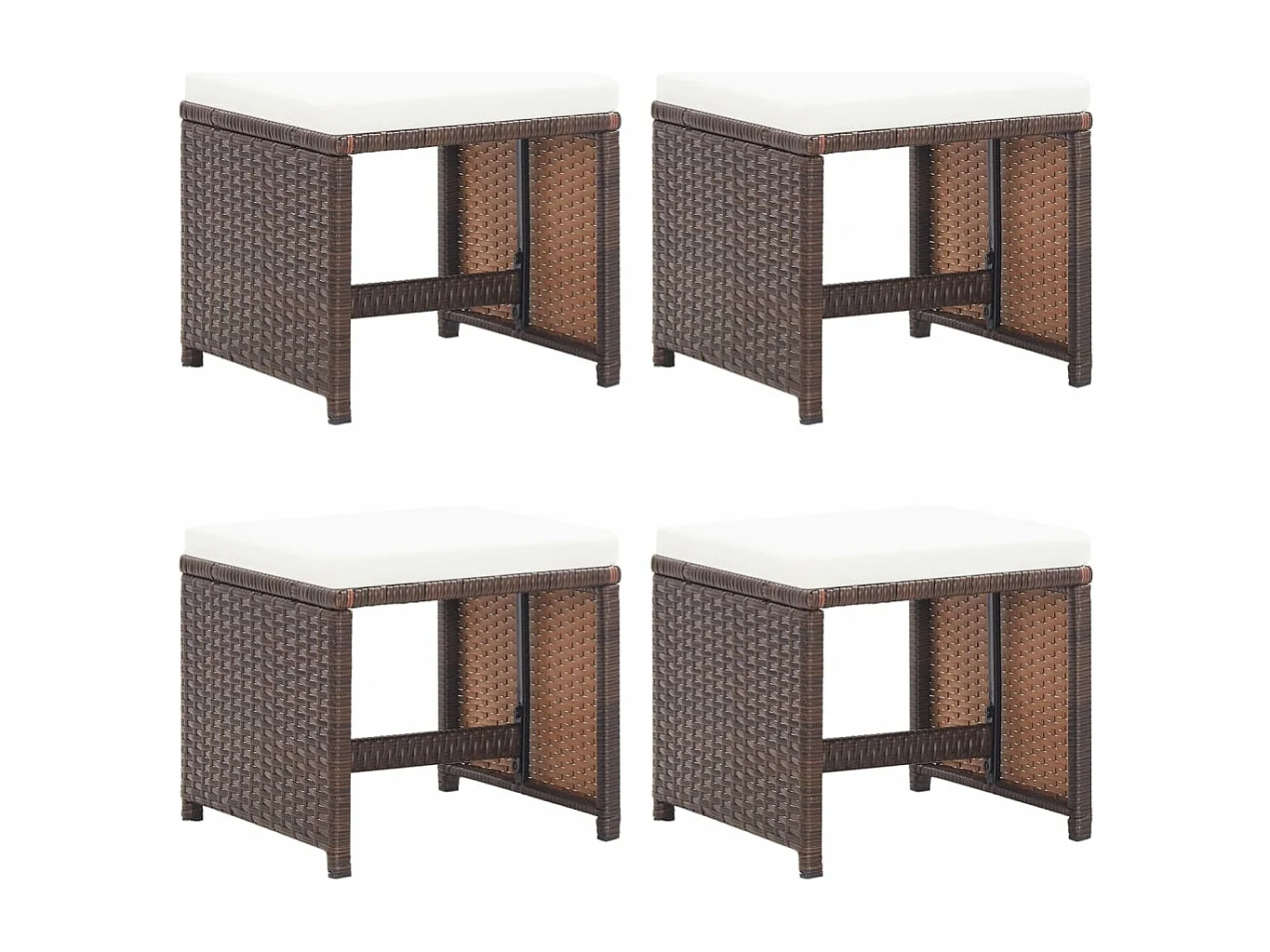 Lot de 4 Poufs de jardin avec coussins marron résine tressée FR420811