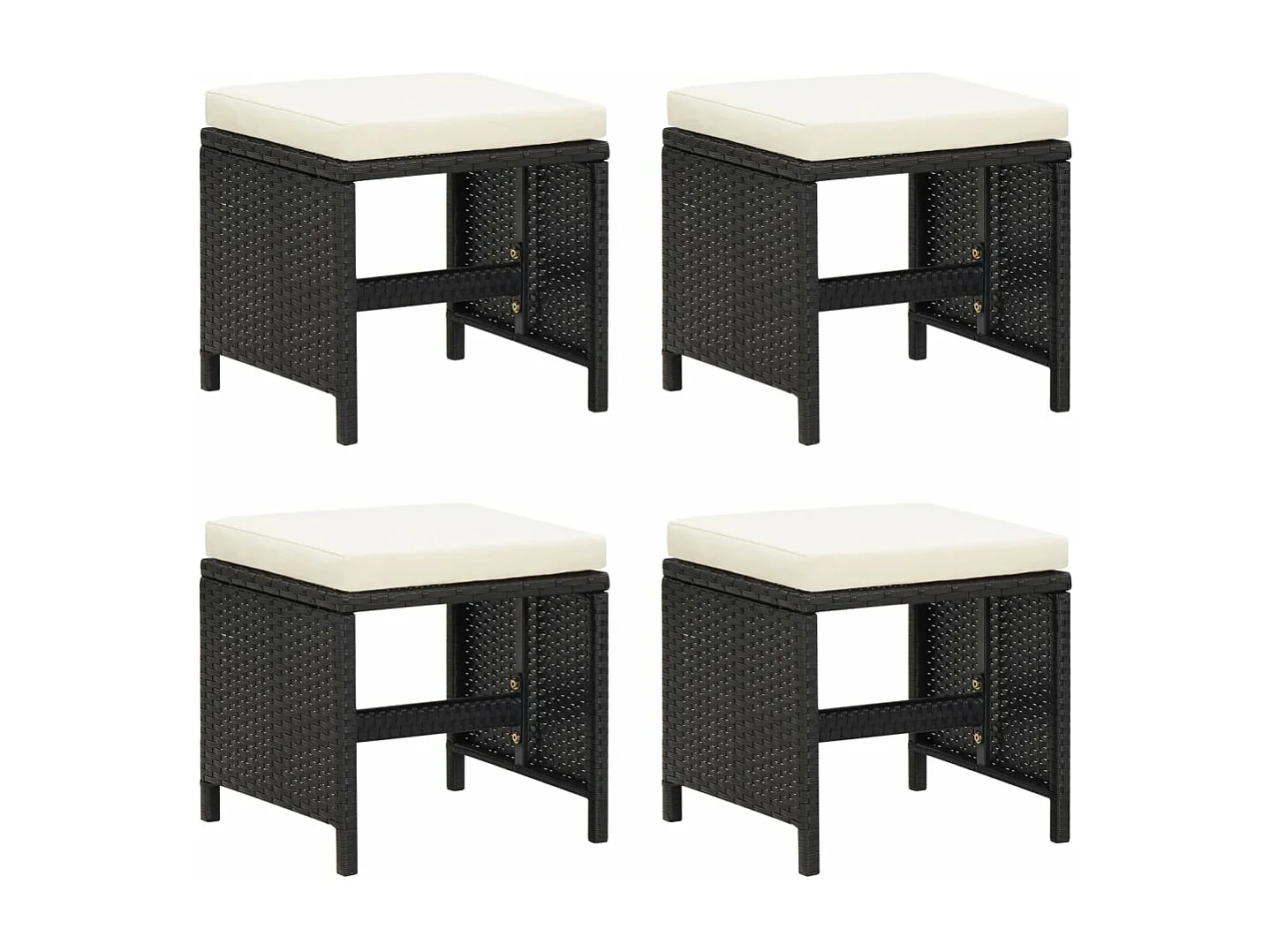 Bancos de jardim 4 pcs com almofadões vime PE preto PT452551