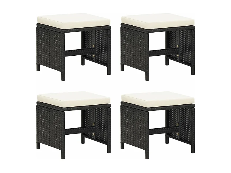 Taburetes de jardín 4 piezas con cojines ratán sintético negro ES134975