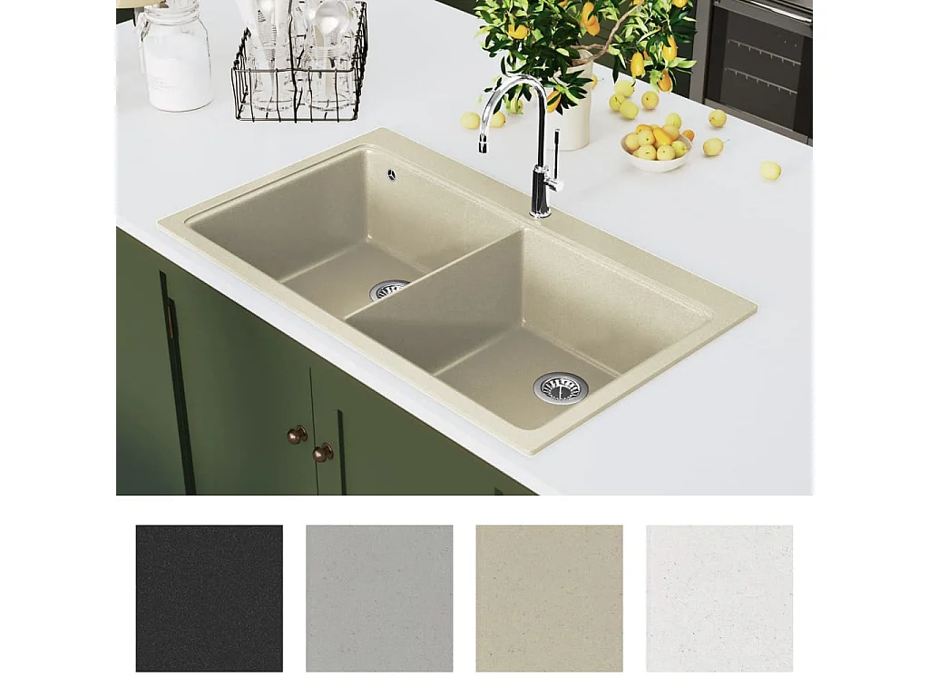 Évier de cuisine Granit Double Évier Beige FR316780