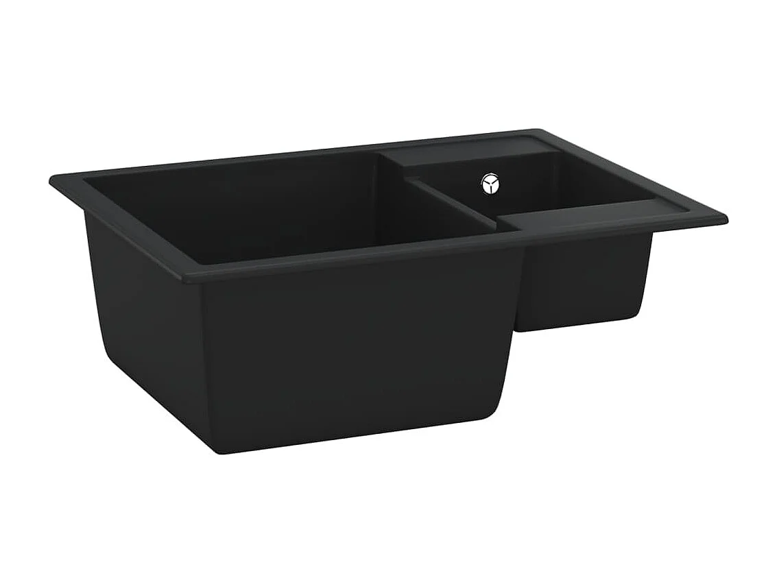 Évier de cuisine et deux Éviers trou de trop-plein Noir Granit FR140323