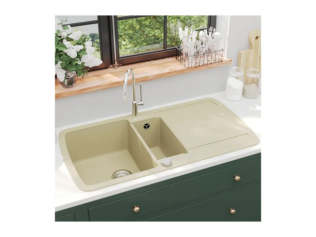 Évier de cuisine Granit Double Évier Beige FR198216