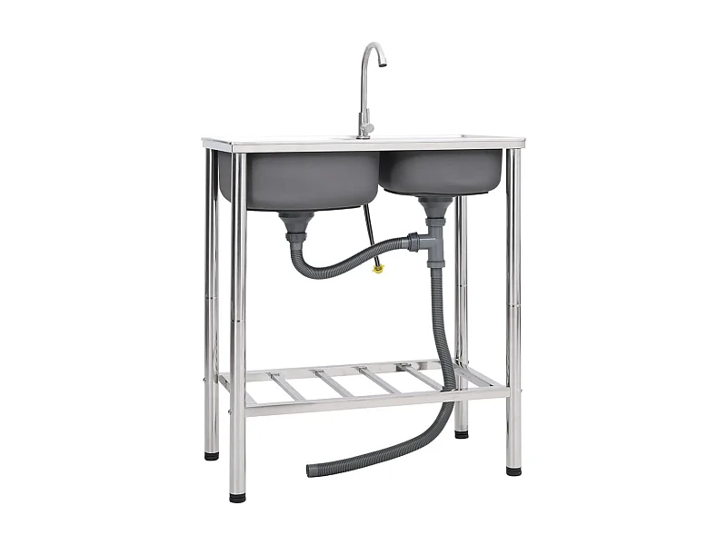 Évier de camping Double Évier avec robinet Acier inoxydable FR223613