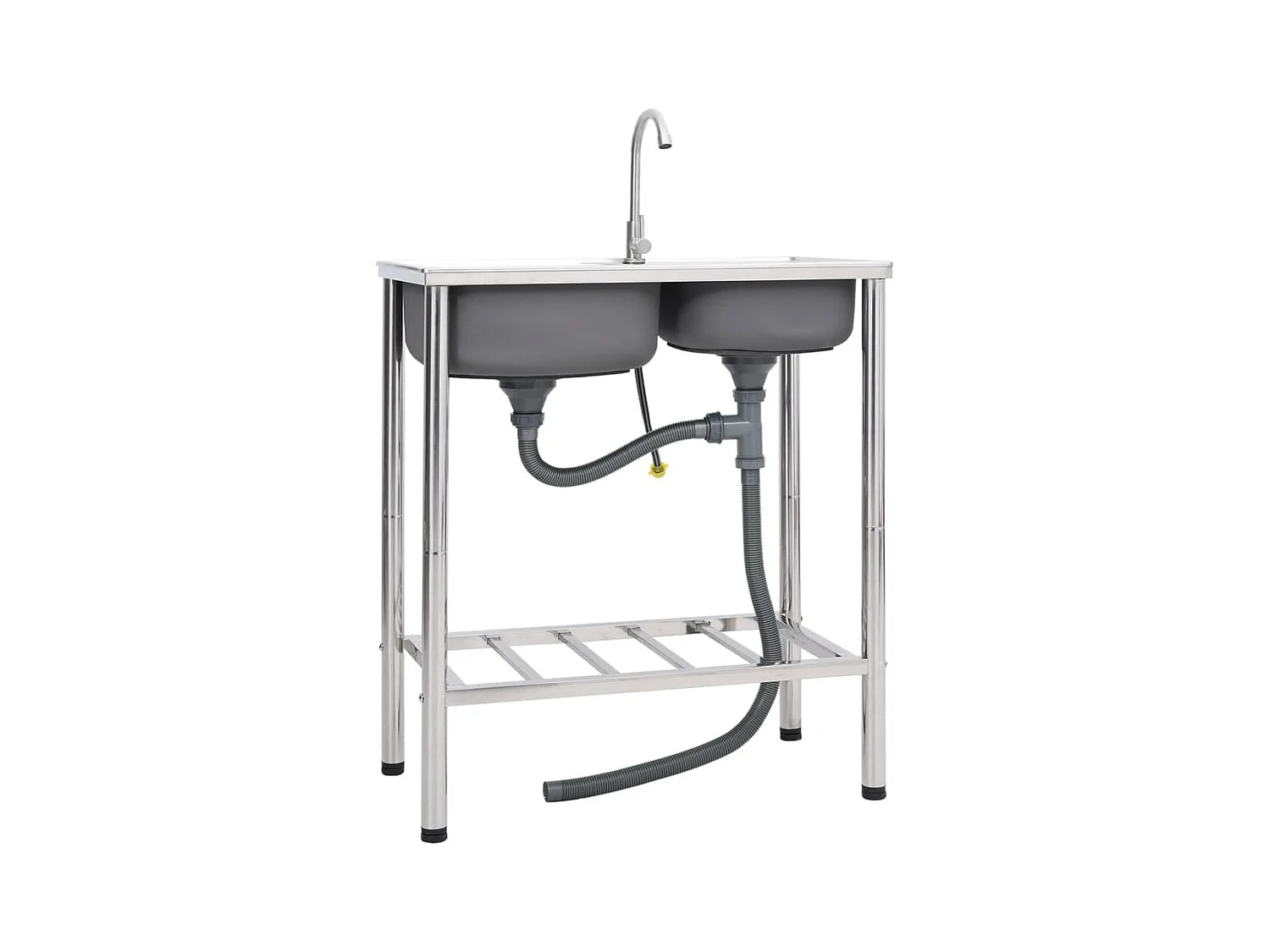 Évier de camping Double Évier avec robinet Acier inoxydable FR223613